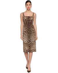 Dolce & Gabbana Vestido Midi De Charmeuse De Seda Estampado - Marrón