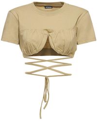 Jacquemus - Crop top le t-shirt baci in cotone da annodare - Lyst