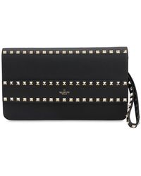 Valentino Pochette en cuir à dragonne et clous Rockstud - Noir