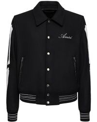 Amiri - Varsity Jacket With Logo Embroidery And Striped Trim In Wool Man - Lyst