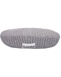 Ganni - Structured Ribbed Wool Beret - Lyst