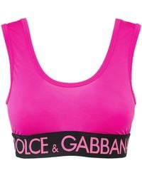 Dolce & Gabbana - Top cropped de jersey stretch con logo - Lyst
