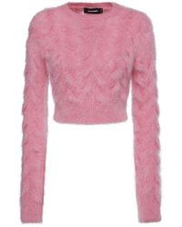 DSquared² - 3D Cable Knit Mohair Crop Sweater - Lyst