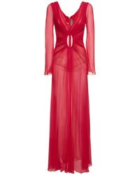 Alberta Ferretti - Draped Silk Chiffon Cutout Long Dress - Lyst