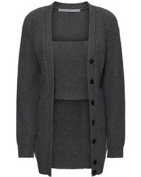 Alexander Wang - Ribbed Bi-Layer V-Neck Wool Cardigan - Lyst