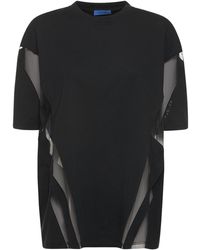 Mugler T-shirt oversize in jersey di cotone con tulle - Nero