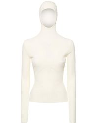 ANDREADAMO - Ribbed Knit Viscose Blend Hooded Top - Lyst