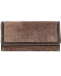 Brunello Cucinelli - Softy Velour Embellished Leather Pouch - Lyst