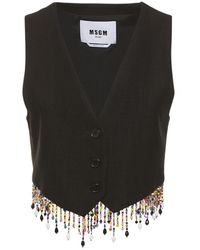 MSGM - Embellished Linen Blend Crop Vest - Lyst