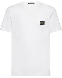Dolce & Gabbana - T-shirt Aus Baumwolljersey Mit Logoplakette - Lyst