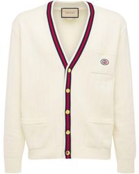 Gucci - Knit Cotton V-neck Cardigan With Web - Lyst