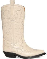 Ganni - 40Mm Mid Shaft Embroidered Western Boots - Lyst