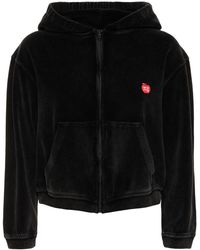 Alexander Wang - Cropped Zip Up Cotton Hoodie W/ Logo - Lyst