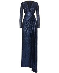 Zuhair Murad Sequined Cutout Long Dress - Blue