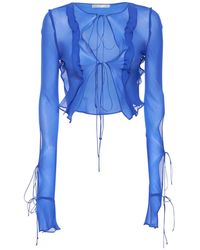 Christopher Esber Silk Chiffon Sheer Tie Blouse - Blue