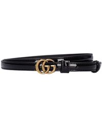Gucci 1.2cm Gg Marmont Patent Leather Belt - Black