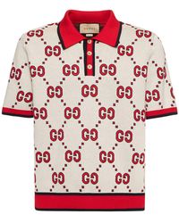 Gucci Polohemd Aus Baumwolle Und Seide Mit Gg-muster - Rot