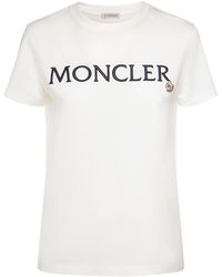 Moncler - T-shirt Aus Bio-baumwolle Mit Logostickerei - Lyst