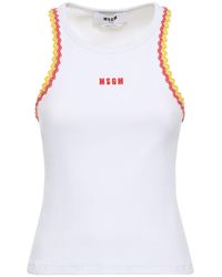 MSGM - Tank top de jersey de algodón con logo - Lyst