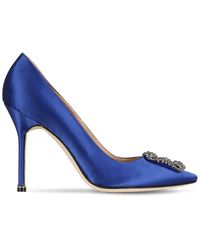 Manolo Blahnik 105mm Hangisi Swarovski Silk Satin Pumps - Blue