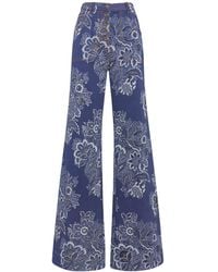 Etro - Floral Denim High Rise Flared Jeans - Lyst