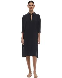 Max Mara Caftan Silk Crepe De Chine Midi Dress - Blue