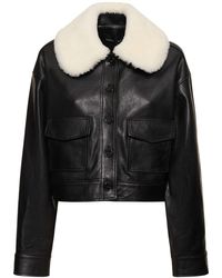 Proenza Schouler - Crop Leather Jacket W/Shearling Collar - Lyst