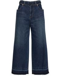 Sacai - High Rise Belted Denim Wide Jeans - Lyst