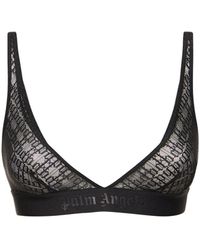 Palm Angels Lace Classic Logo Bralette in Gray | Lyst