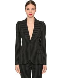 Dolce & Gabbana Blazer Gessato In Fresco Di Lana Stretch - Nero