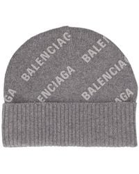 Balenciaga - Logo Printed Cashmere Knit Beanie Hat - Lyst