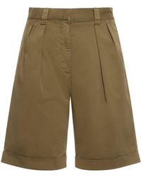 Aspesi - Pleated Cotton Twill Shorts - Lyst