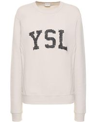 Saint Laurent - Logo Print Cotton Sweatshirt - Lyst