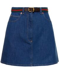 Gucci - Minifalda plisada de denim con cinturón - Lyst