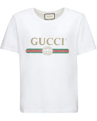 Gucci Camiseta De Jersey De Algodón Con Logo - Blanco
