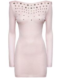 Alessandra Rich - Open Back Lurex Knit Mini Dress W/Hotfix - Lyst