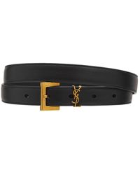 Saint Laurent Womens Black Gold Monogram Logo Leather Belt 85