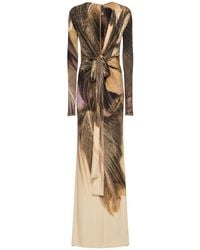 Roberto Cavalli - Printed Stretch Jersey Long Dress W/knot - Lyst