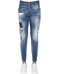 DSquared² Jean En Denim De Coton Coupe Tidy Biker 17 Cm - Bleu