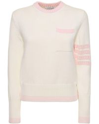 Thom Browne - Cotton Knit 4 Stripe Sweater W/ Pocket - Lyst