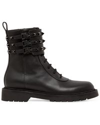 Valentino Tri-band Rockstud Combat Boots - Black