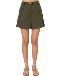 Valentino Metal V Logo Cotton Canvas Shorts - Green