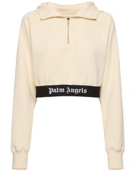 Palm Angels - Logo Tape Zipped Cotton Sweatshirt - Lyst