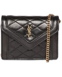 Saint Laurent - Gaby Micro Leather Chain Wallet - Lyst