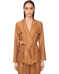 Max Mara Belted Light Silk Shantung Field Jacket - Brown