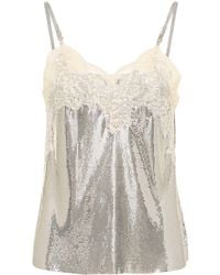 Rabanne - Sequined Top W/ Lace - Lyst
