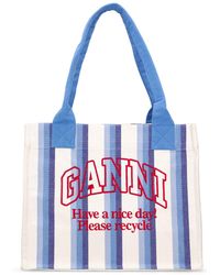Ganni - Large Easy Striped Cotton Tote Bag - Lyst
