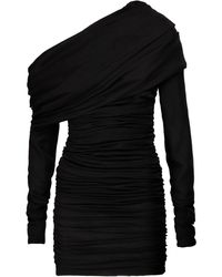 Saint Laurent - One Shoulder Draped Silk Dress - Lyst