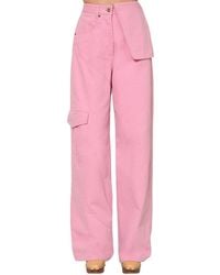 Jacquemus High Waist Cotton Denim Cargo Pants - Pink