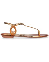 Aquazzura - 10Mm Almost Bare Leather Flat Sandals - Lyst